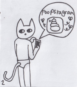 a pic of pants cat signing up for poopstagram